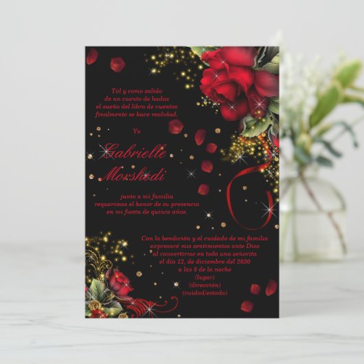 Rood- en zwarte uitnodiging van de Quince (Staand voorkant)