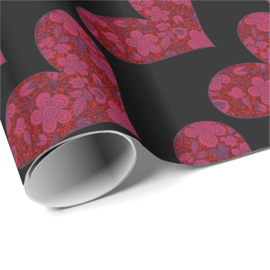 Rood- en zwarte wand Stoodle Glitter Heart Wrappin Cadeaupapier (Rol Hoek)