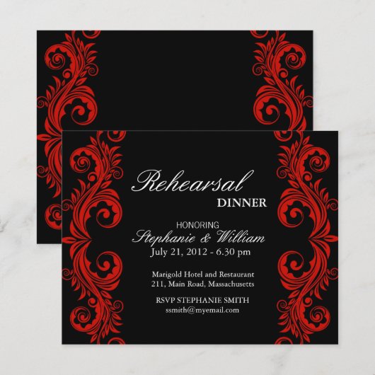 Rood- en zwarte-wervelrepetitie Dinnerlijk Kaart (Voorkant / Achterkant)