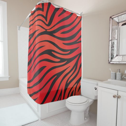 Rood- en zwarte zebra-printergordijn douchegordijn (In situ)