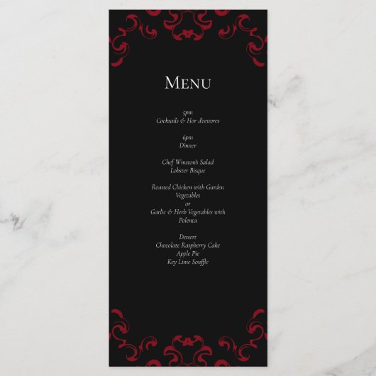 Rood- en zwarte-zwijn Gothic Weddenschap Menu (Voorkant)