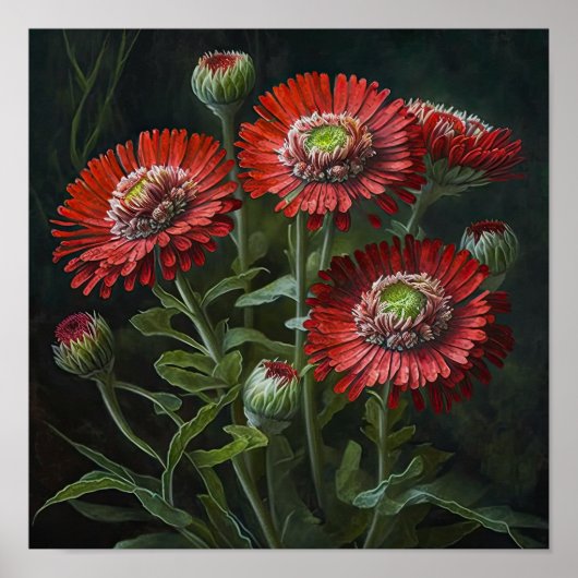 Rood Engels Daisy Flower Art Print Poster (Voorkant)