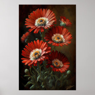 Rood Engels Daisy Flower Art Print Poster
