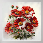 Rood Engels Daisy Flower Art Print Poster (Voorkant)