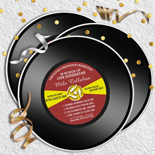 Rood etiket Vinyl 45 Record Graduation Party Kaart