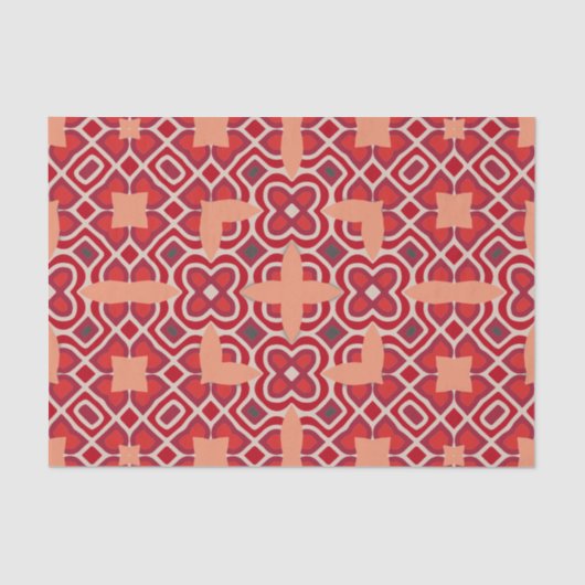 Rood etnisch Bohemiaans Arabesque Geometric Patroo Tissuepapier (Voorkant)