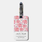 Rood etnisch olifantenpatroon bagagelabel (Achterkant verticaal)