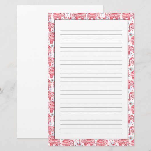 Rood etnisch olifantenpatroon briefpapier (Voorkant / Achterkant)