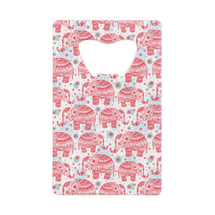 Rood etnisch olifantenpatroon creditkaart flessenopener