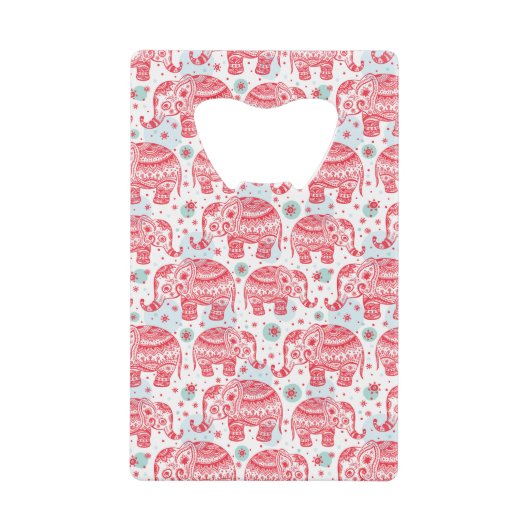 Rood etnisch olifantenpatroon creditkaart flessenopener (Voorkant)