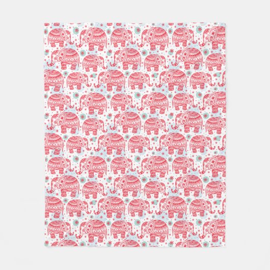 Rood etnisch olifantenpatroon fleece deken (Voorkant)