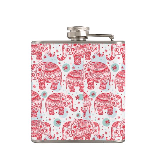 Rood etnisch olifantenpatroon heupfles (Achterkant)