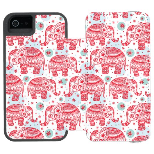 Rood etnisch olifantenpatroon incipio iPhone portemonnee hoesje (Agenda Open)