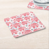 Rood etnisch olifantenpatroon kartonnen onderzetters (Schuin)