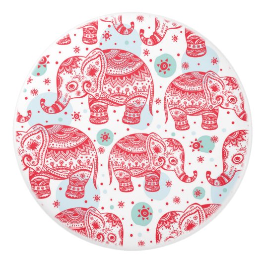 Rood etnisch olifantenpatroon keramische knop (Voorkant)