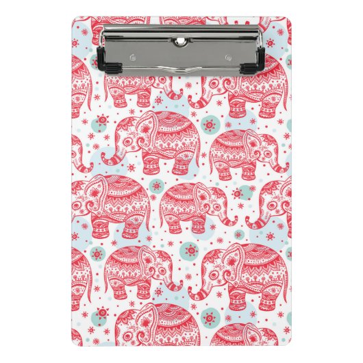 Rood etnisch olifantenpatroon mini klembord (Voorkant)