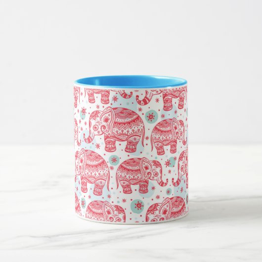 Rood etnisch olifantenpatroon mok (Midden)