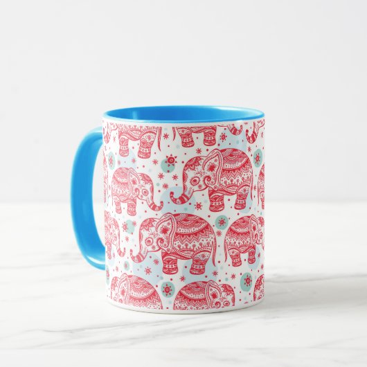 Rood etnisch olifantenpatroon mok (Voorkant links)