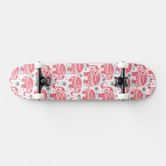 Rood etnisch olifantenpatroon persoonlijk skateboard (Horizontaal)