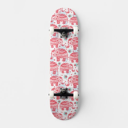 Rood etnisch olifantenpatroon persoonlijk skateboard (Voorkant)