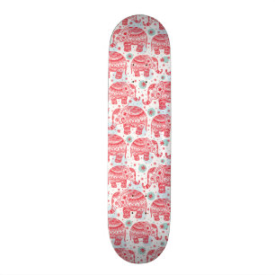 Rood etnisch olifantenpatroon persoonlijk skateboard