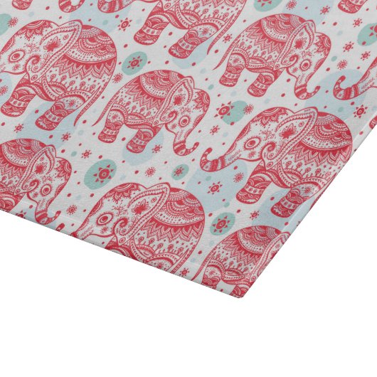 Rood etnisch olifantenpatroon snijplank (Hoek)