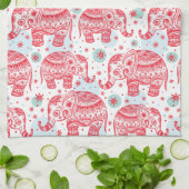 Rood etnisch olifantenpatroon theedoek (Gevouwen)