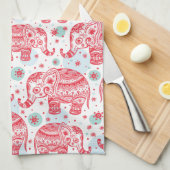 Rood etnisch olifantenpatroon theedoek (Quarter Fold)