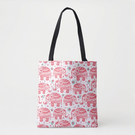 Rood etnisch olifantenpatroon tote bag (Voorkant)