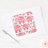 Rood etnisch olifantenpatroon vierkante sticker (Envelop)