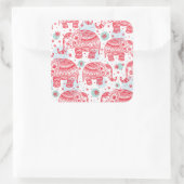 Rood etnisch olifantenpatroon vierkante sticker (Tas)