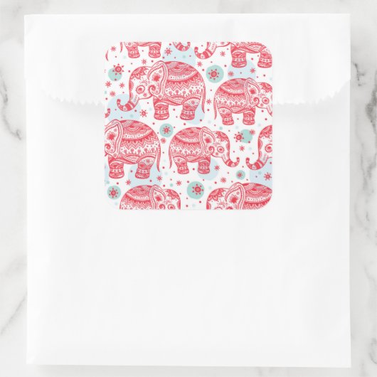 Rood etnisch olifantenpatroon vierkante sticker (Tas)