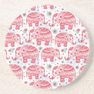 Rood etnisch olifantenpatroon zandsteen onderzetter