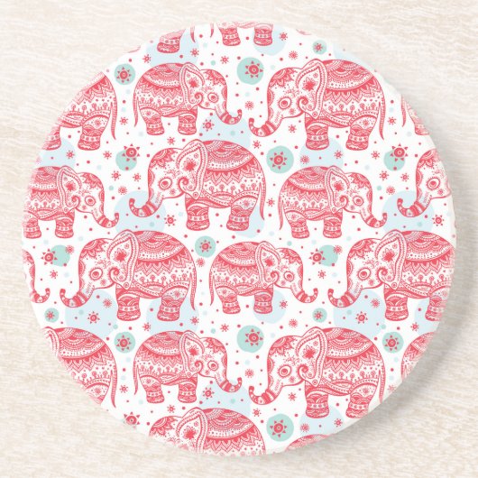 Rood etnisch olifantenpatroon zandsteen onderzetter (Voorkant)