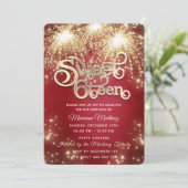 Rood fancy elegant vuurwerk gouden schittering kaart (Staand voorkant)