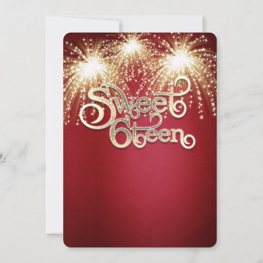 Rood fancy elegant vuurwerk gouden schittering kaart (Achterkant)