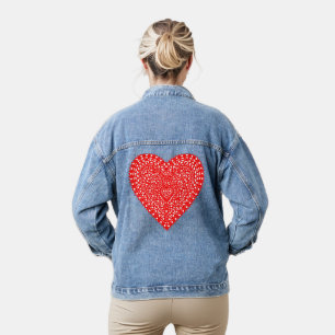 Rood Fancy hartontwerp Denim Jacket