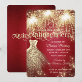 Rood fancy vuurwerk gouden sprankeljurk kaart (Voorkant / Achterkant)