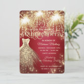 Rood fancy vuurwerk gouden sprankeljurk kaart (Staand voorkant)