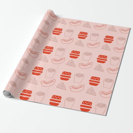 Rood fastfoodpatroon cadeaupapier (Uitgerold)