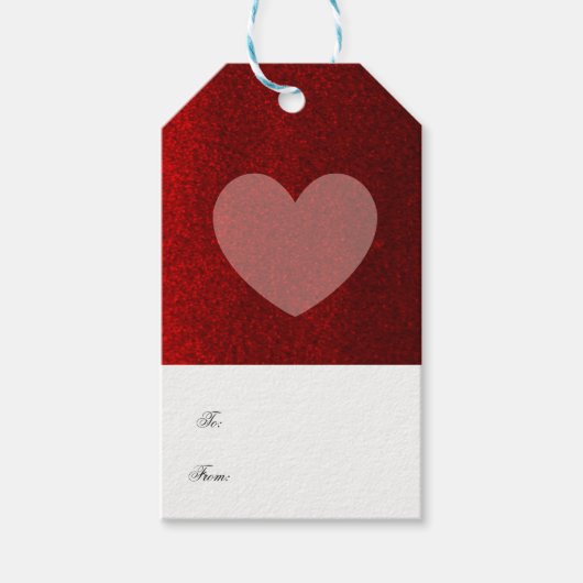 Rood faux glitter met blindhart cadeaulabel (Voorkant)
