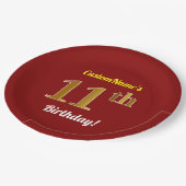Rood, Faux Gold 11e verjaardag + Eigen naam Papieren Bordje (Gekanteld)