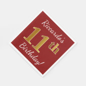 Rood, Faux Gold 11e verjaardag + Eigen naam Servetten (Hoek)