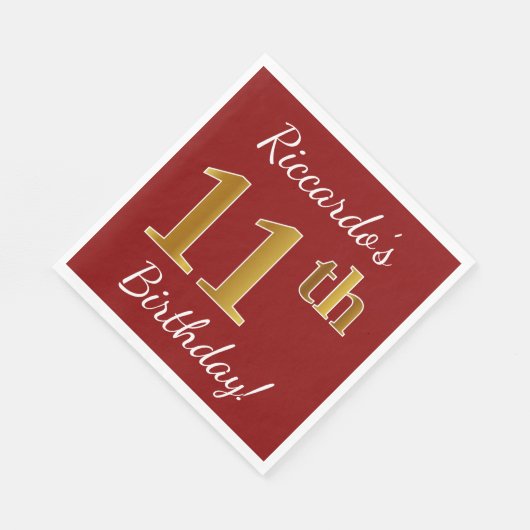 Rood, Faux Gold 11e verjaardag + Eigen naam Servetten (Hoek)