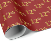 Rood, Faux Gold 12e (twaalfde) Event Wrapping Pape Cadeaupapier (Rol Hoek)