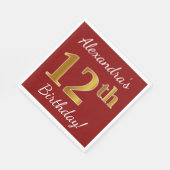 Rood, Faux Gold 12e verjaardag + Aangepaste naam Servetten (Hoek)