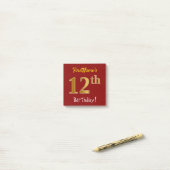 Rood, Faux Gold 12e verjaardag, met aangepaste naa Post-it® Notes (Op bureau)