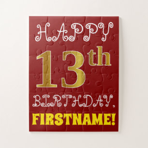 Rood, Faux Gold 13e verjaardag + Eigen naam Puzzle Legpuzzel