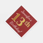 Rood, Faux Gold 13e verjaardag + Eigen naam Servet (Hoek)