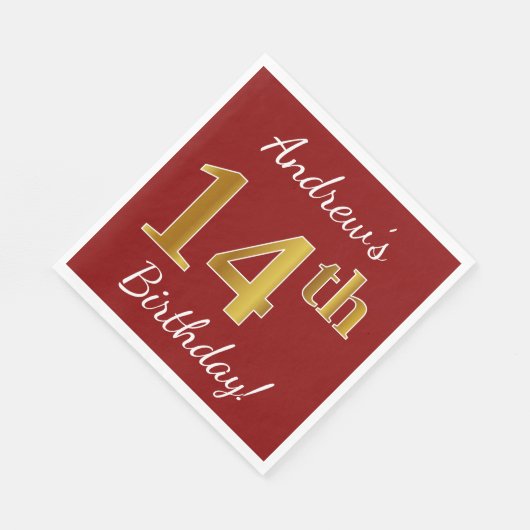 Rood, Faux Gold 14e verjaardag + Aangepaste naam Servetten (Hoek)